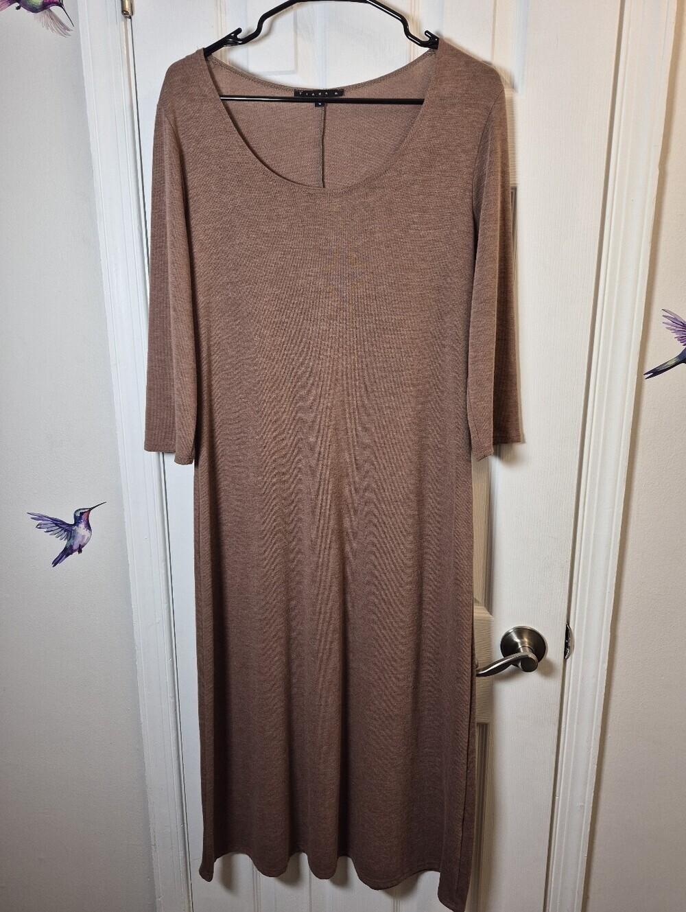 Tiana B. Brown A-Line Midi Dress Long Sleeve Rayon Blend M – Minimalist Modest